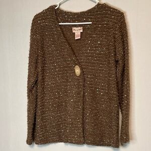 Womens Toffee Apple Sweater Size S Sequins Holiday Sparkle Large Button Closure.